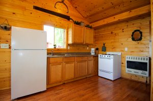White Pine Cabin at Cedar Point Lodge kitchen with full ameneties