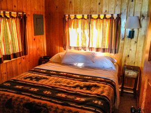 Birch cabin at Cedar Point Resort queen bedroom