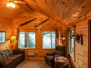 Timber wolf cabin at Cedar Point high vaulted ceilings in living space